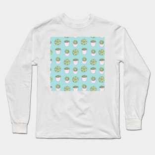 Suculents in flowerpots on mint blue backround Long Sleeve T-Shirt